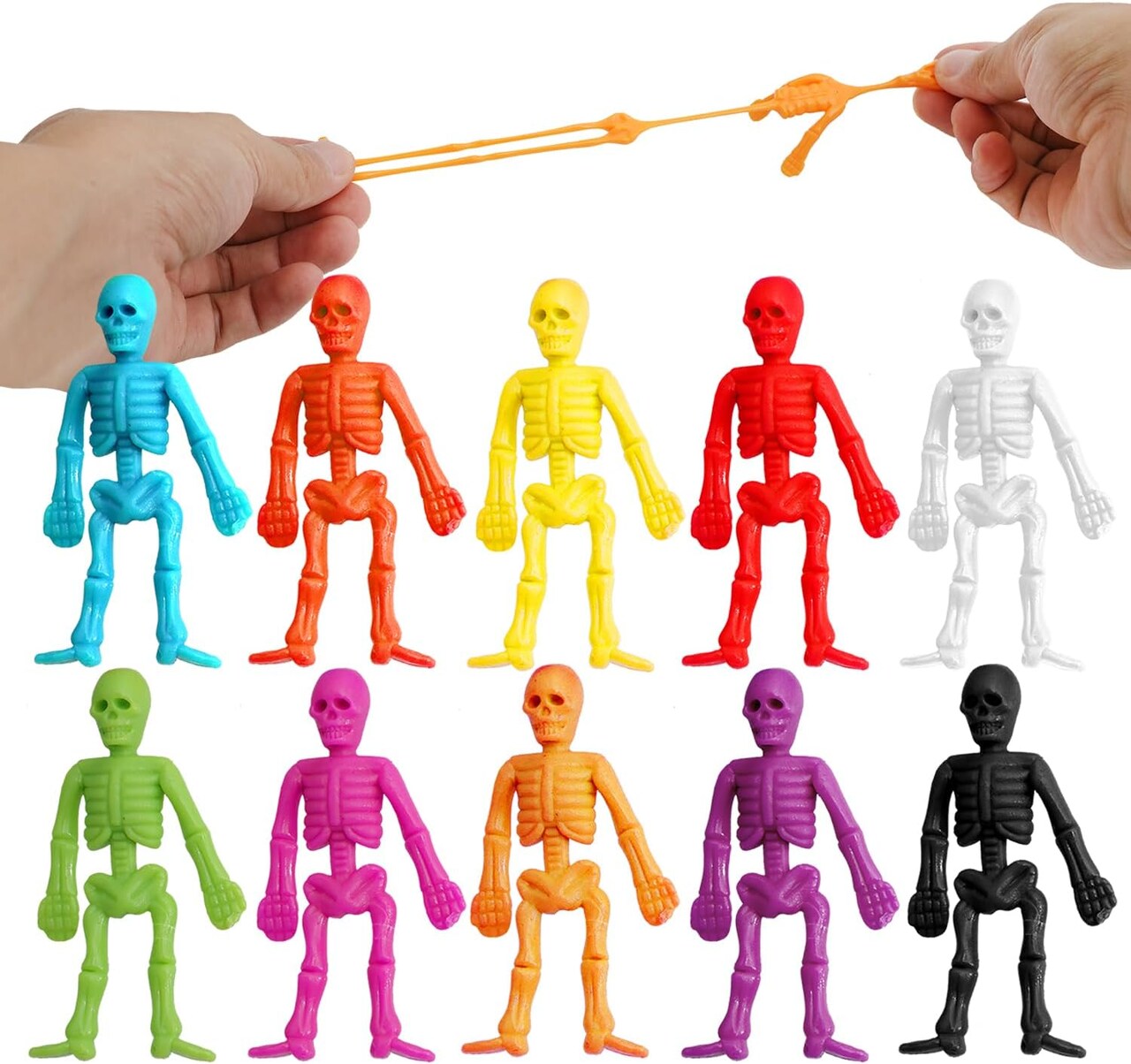 100PCS Halloween Stretchy Skeleton Toys – Squishy Skull Stretchable Fidget Toys for Kids, Non-Candy Halloween Party Favors, Classroom Prizes, Trick-or-Treat Goody Bag Fillers & Stress Relief Toys